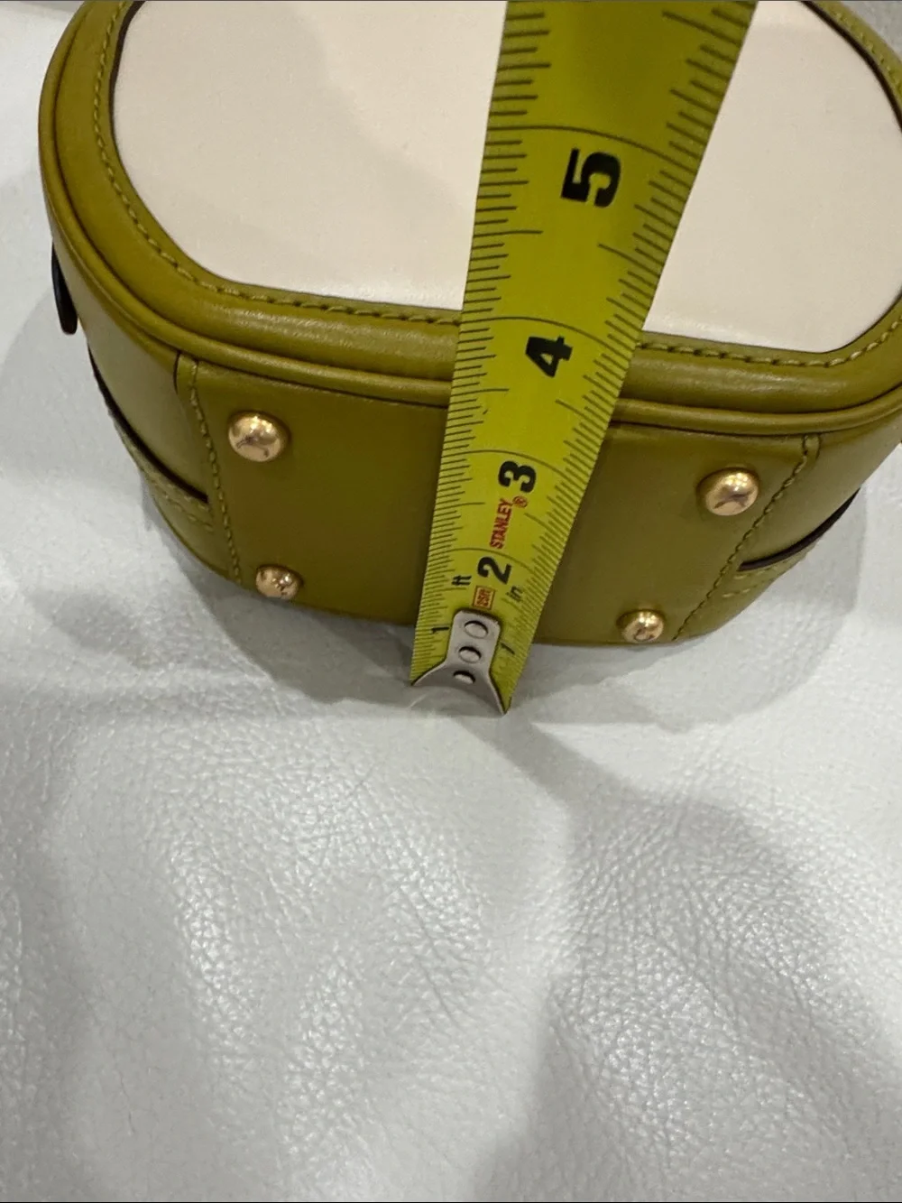 Tory Burch Olive Trim Cream Round Leather Crossbody bag